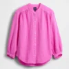 Cotton Gauze Oversized Collarless Shirt