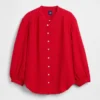 Cotton Gauze Oversized Collarless Shirt