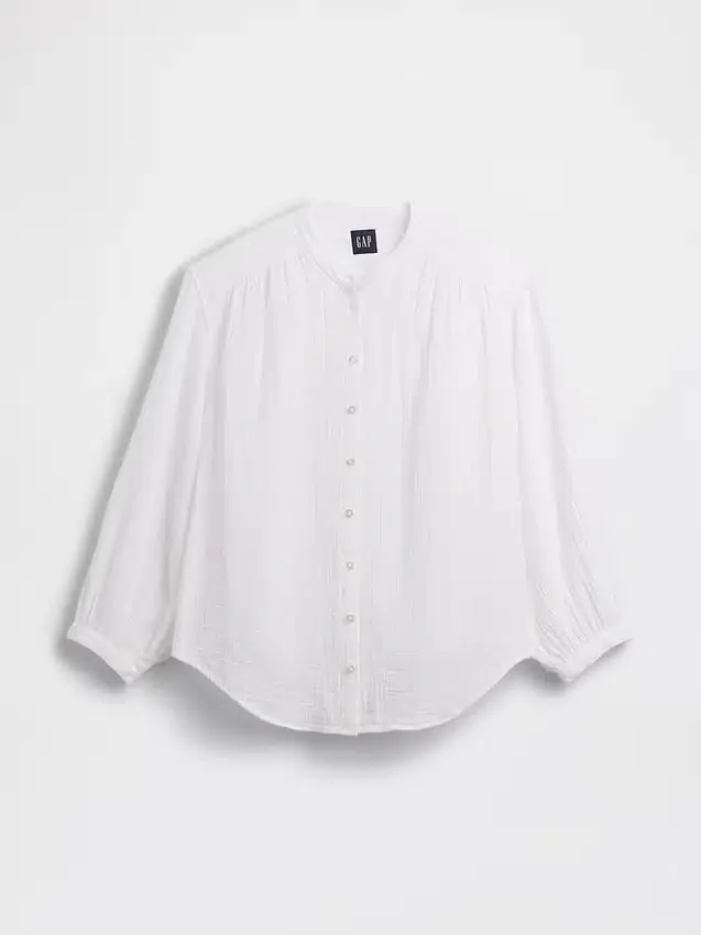 Cotton Gauze Oversized Collarless Shirt