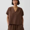 Cotton Gauze Oversized Split-Neck Top