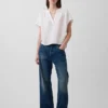 Cotton Gauze Oversized Split-Neck Top