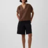 Cotton Gauze Oversized Split-Neck Top