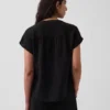 Cotton Gauze Oversized Split-Neck Top