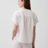 Cotton Gauze Oversized Split-Neck Top