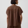 Cotton Gauze Oversized Split-Neck Top