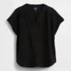 Cotton Gauze Oversized Split-Neck Top
