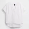 Cotton Gauze Oversized Split-Neck Top