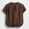 Cotton Gauze Oversized Split-Neck Top