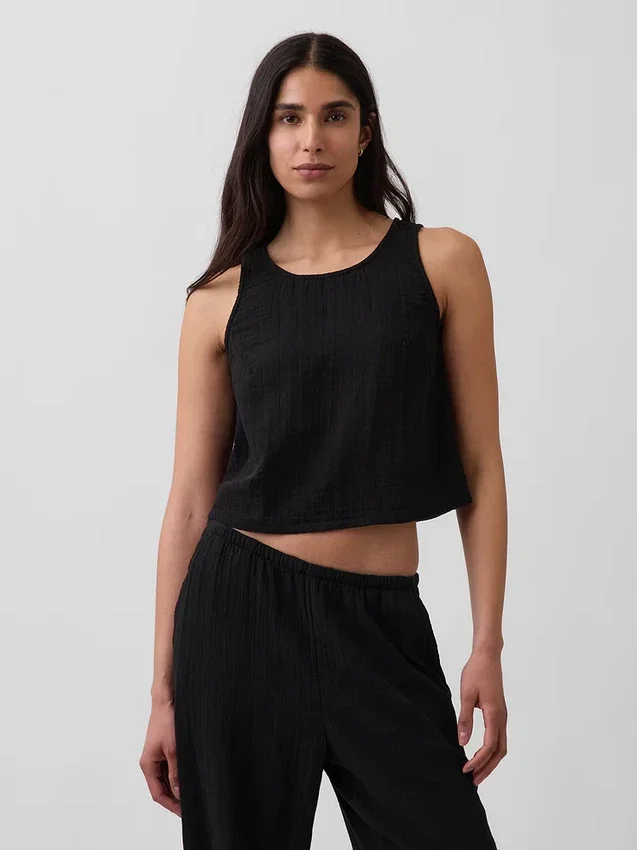 Cotton Gauze Racer Shell Tank Top