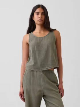 Cotton Gauze Racer Shell Tank Top