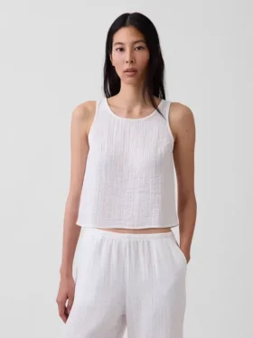 Cotton Gauze Racer Shell Tank Top