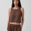 Cotton Gauze Racer Shell Tank Top
