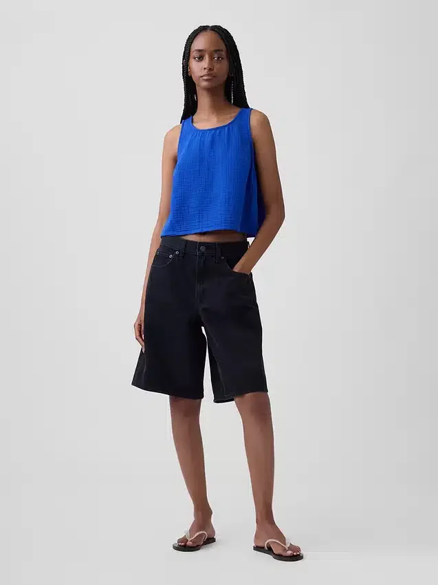 Cotton Gauze Racer Shell Tank Top