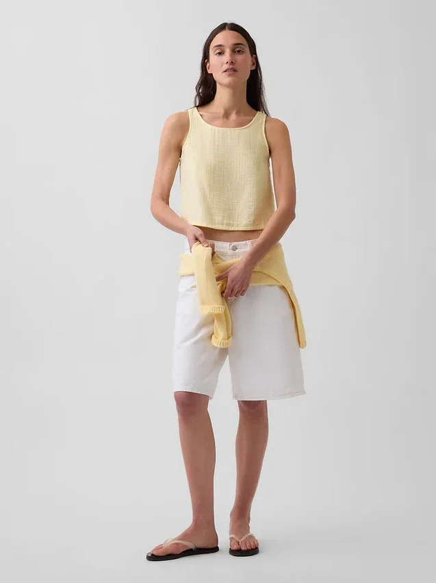 Cotton Gauze Racer Shell Tank Top