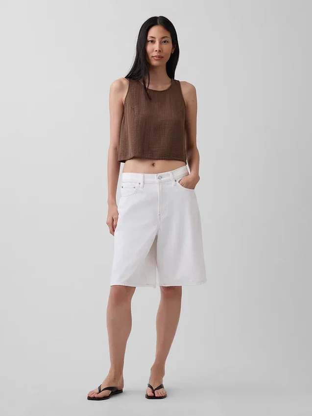 Cotton Gauze Racer Shell Tank Top