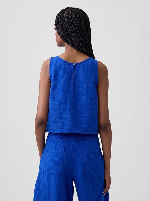 Cotton Gauze Racer Shell Tank Top