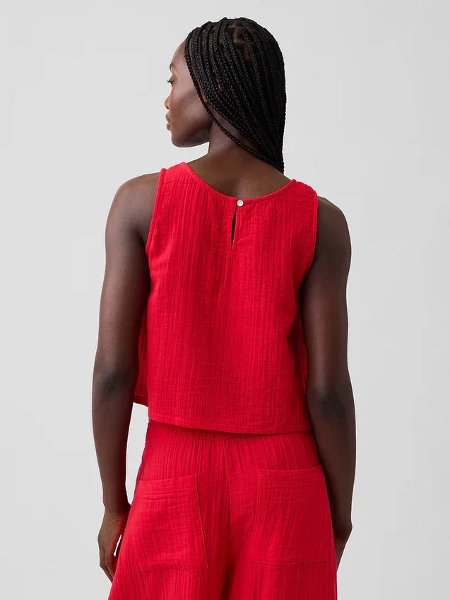 Cotton Gauze Racer Shell Tank Top