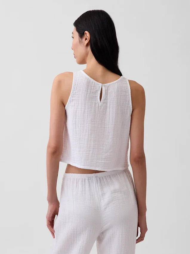 Cotton Gauze Racer Shell Tank Top