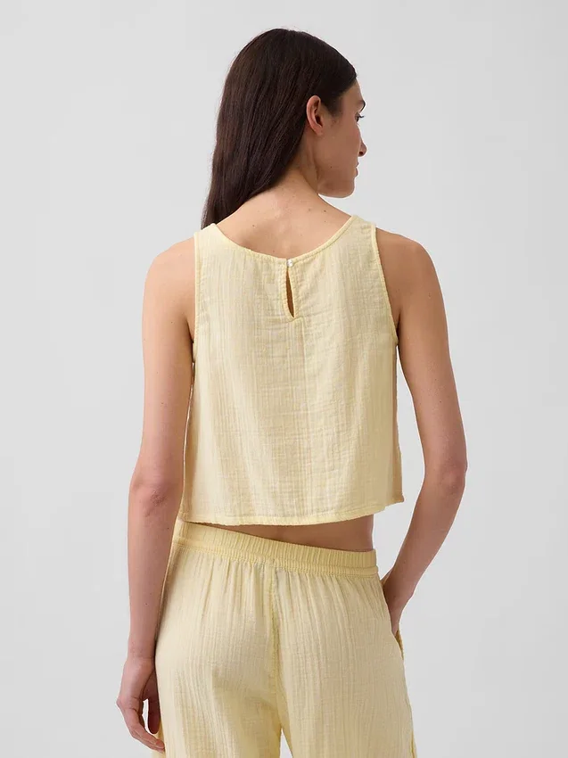 Cotton Gauze Racer Shell Tank Top