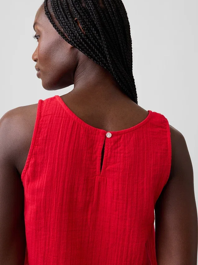 Cotton Gauze Racer Shell Tank Top