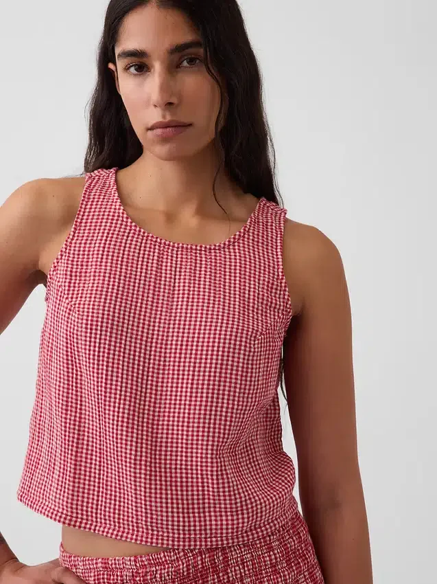 Cotton Gauze Racer Shell Tank Top
