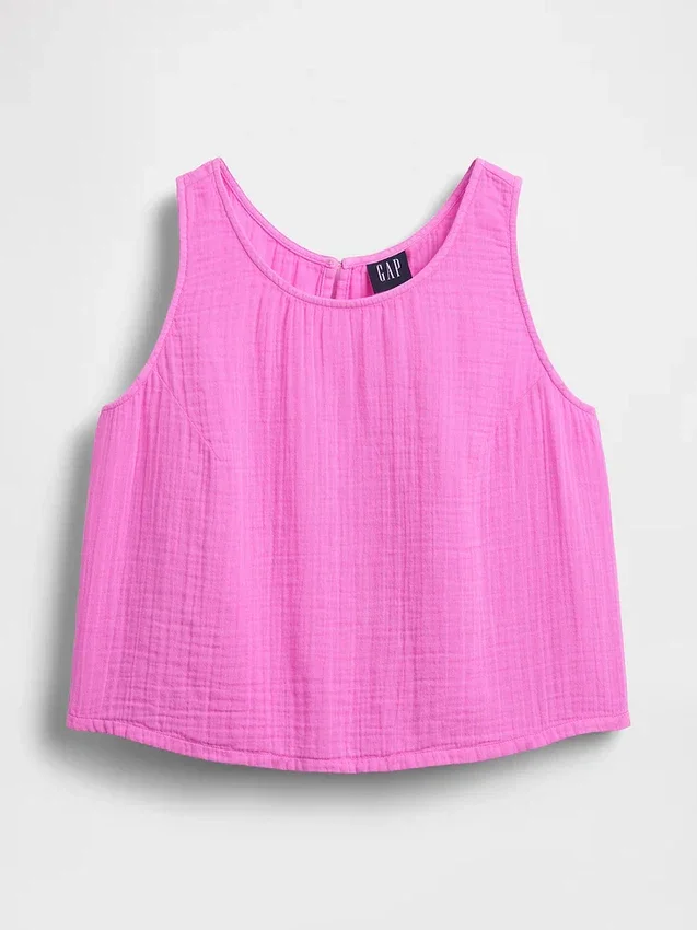 Cotton Gauze Racer Shell Tank Top