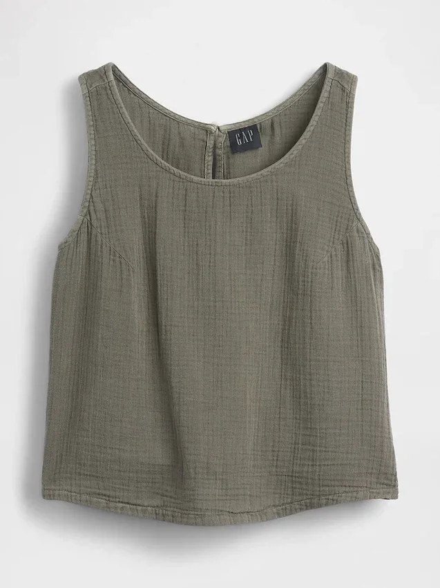Cotton Gauze Racer Shell Tank Top