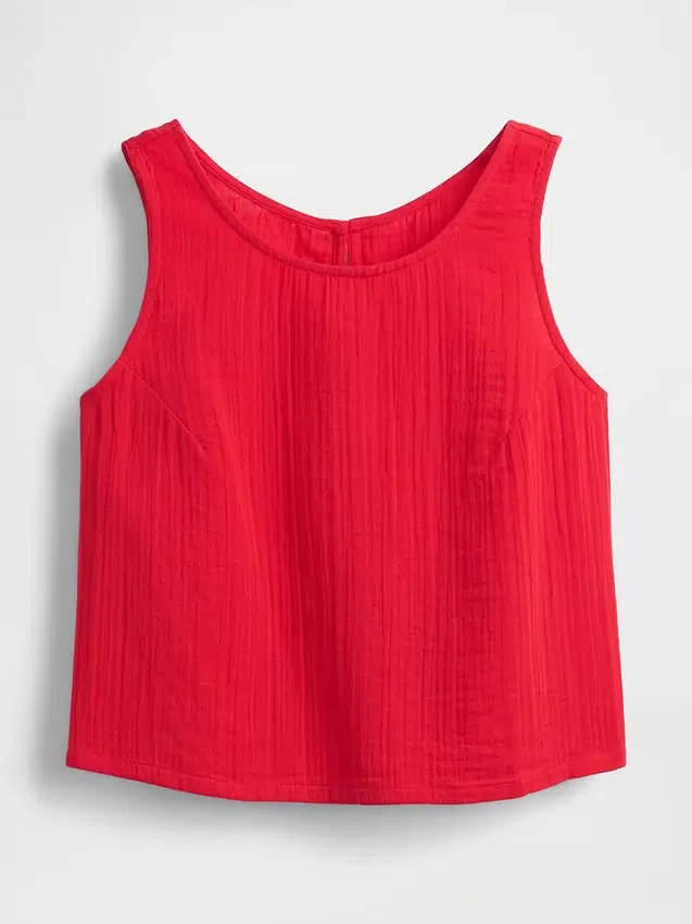 Cotton Gauze Racer Shell Tank Top