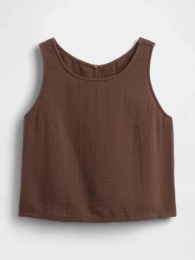 Cotton Gauze Racer Shell Tank Top