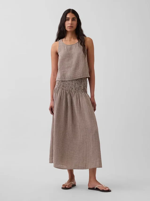 Cotton Gauze Smocked-Waist Maxi Skirt