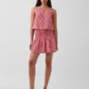 Cotton Gauze Smocked-Waist Mini Skort