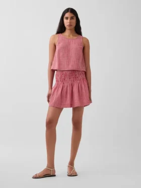 Cotton Gauze Smocked-Waist Mini Skort