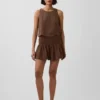 Cotton Gauze Smocked-Waist Mini Skort