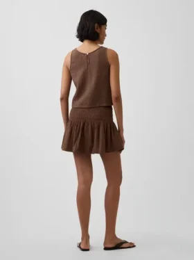 Cotton Gauze Smocked-Waist Mini Skort