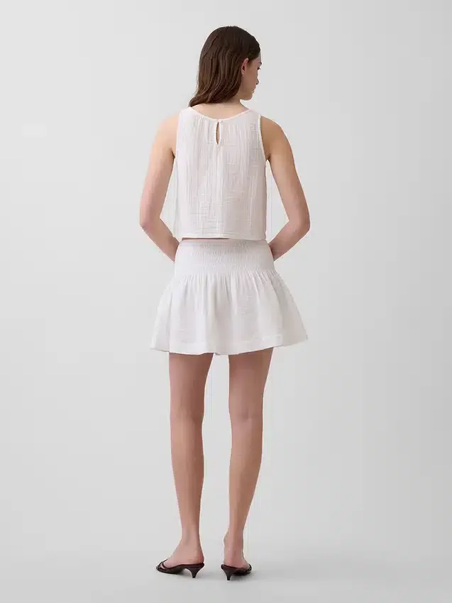Cotton Gauze Smocked-Waist Mini Skort