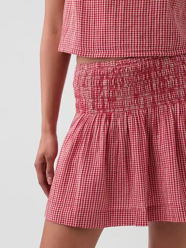 Cotton Gauze Smocked-Waist Mini Skort