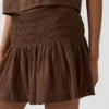 Cotton Gauze Smocked-Waist Mini Skort