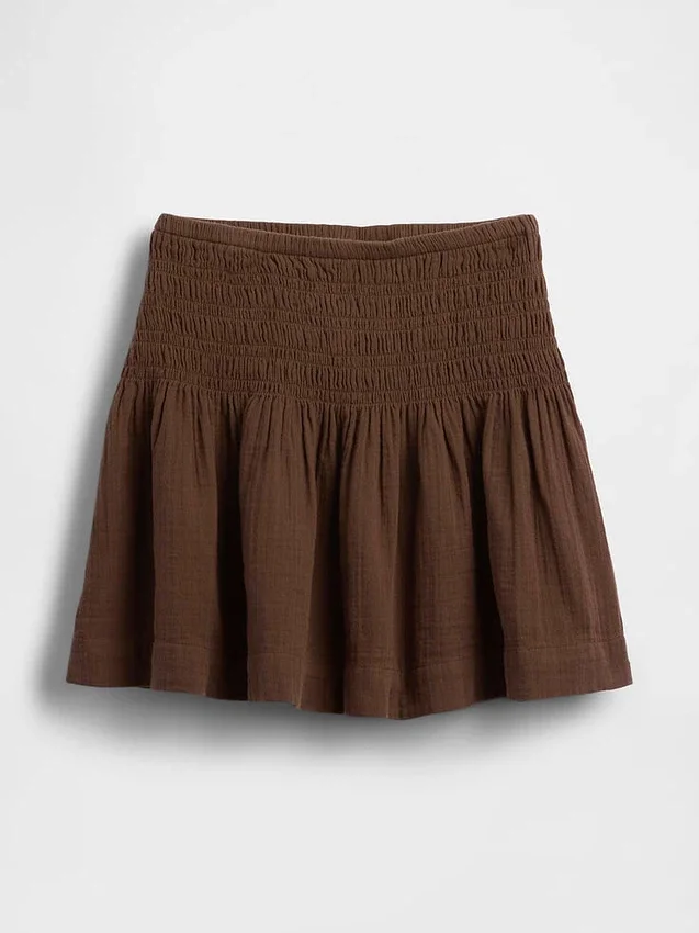 Cotton Gauze Smocked-Waist Mini Skort