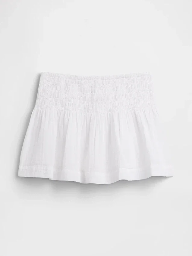 Cotton Gauze Smocked-Waist Mini Skort