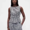 Cotton Gauze Smocked-Waist Peplum Top