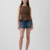 Cotton Gauze Smocked-Waist Peplum Top