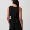 Cotton Gauze Smocked-Waist Peplum Top
