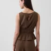 Cotton Gauze Smocked-Waist Peplum Top