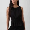Cotton Gauze Smocked-Waist Peplum Top