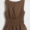 Cotton Gauze Smocked-Waist Peplum Top