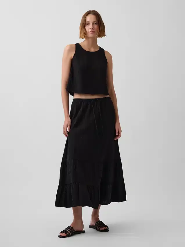 Cotton Gauze Tiered Easy Maxi Skirt