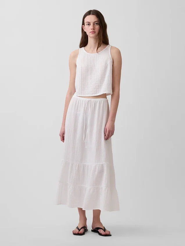 Cotton Gauze Tiered Easy Maxi Skirt