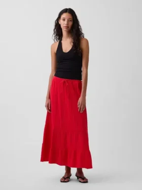 Cotton Gauze Tiered Easy Maxi Skirt