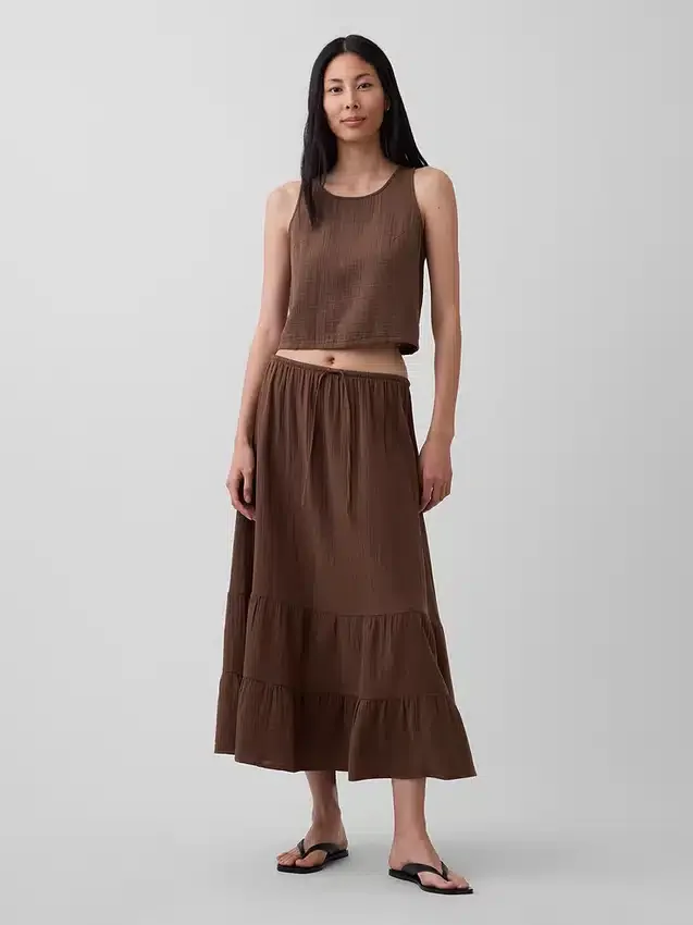 Cotton Gauze Tiered Easy Maxi Skirt