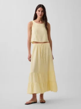 Cotton Gauze Tiered Easy Maxi Skirt